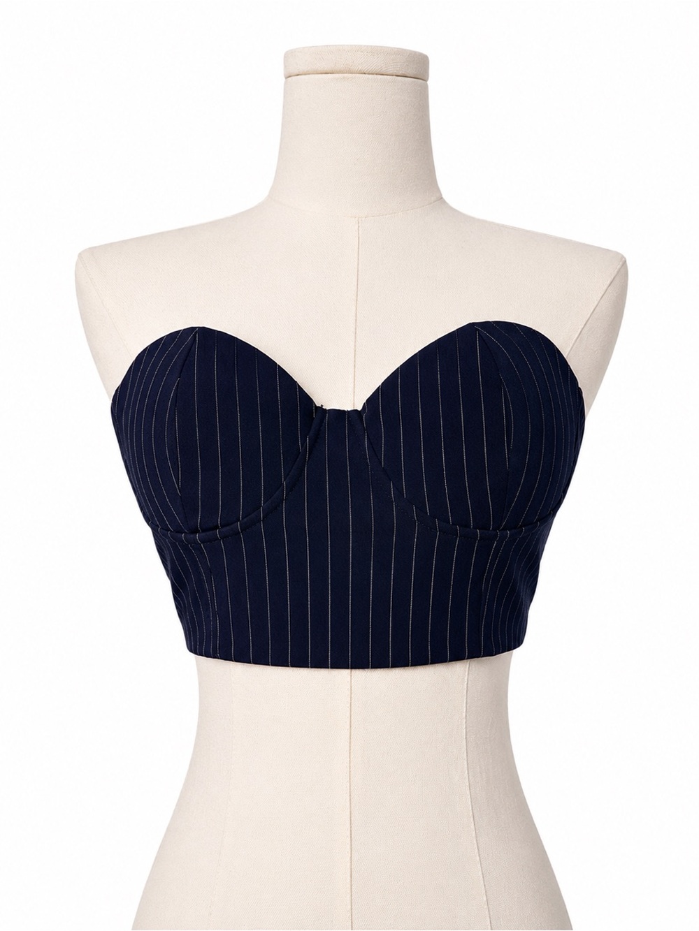Fashion Nova Navy Pinstripe Bustier Crop Top